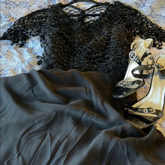 ELEGANT, Black, SILK Dress with Beaded Overlay.  Perfect for evening wear. - Picture 10 of 10